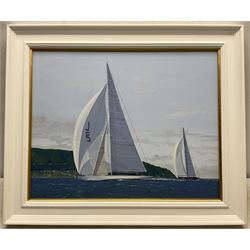 James Miller (British 1962-): J Class Yachts - 'Ranger with Lionheart Close By', oil on canvas signed 38cm x 48cm