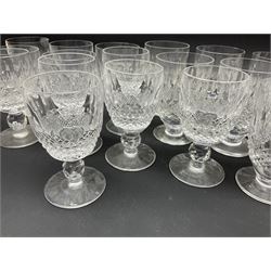 Set of eighteen Waterford crystal 'Colleen' drinking glasses, to include six tumblers, six sherry glasses and six juice glasses, tallest H10cm