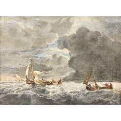 Dutch School (18th Century): Sailing Boats Caught in a Storm, oil on canvas unsigned 29cm x 39cm 