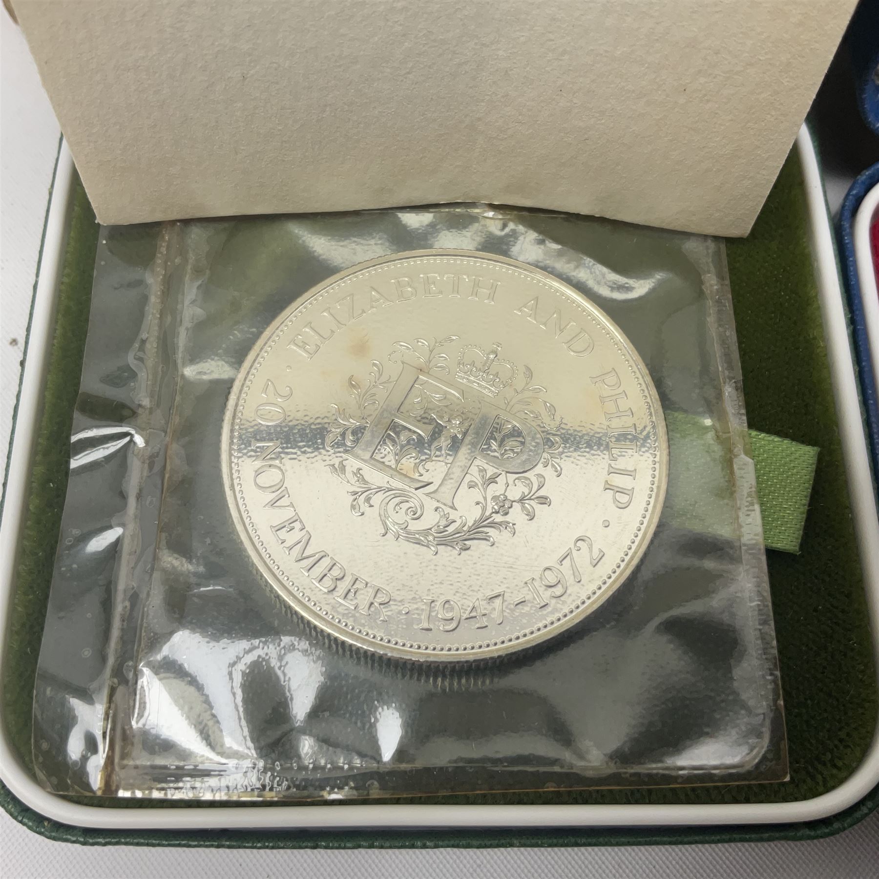 Six Queen Elizabeth II United Kingdom silver crown coins, comprising two 1972 'Silver Wedding', two 1977 'Silver Jubilee' and two 1981 'Commemorating The Marriage of His Royal Highness The Prince of Wales and Lady Diana Spencer', all cased with certificates 