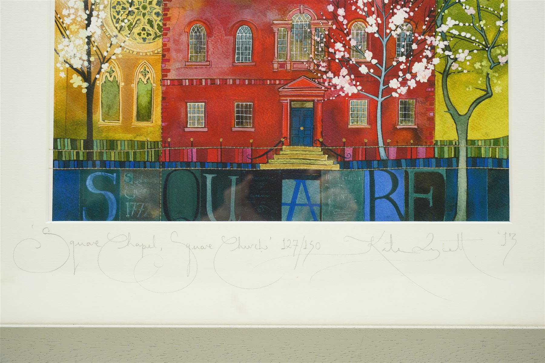 Kate Lycett (Yorkshire Contemporary): 'Square Chapel Square Church', limited edition colour lithograph signed titled dated '13 and numbered 127/150 in pencil 65cm x 33cm