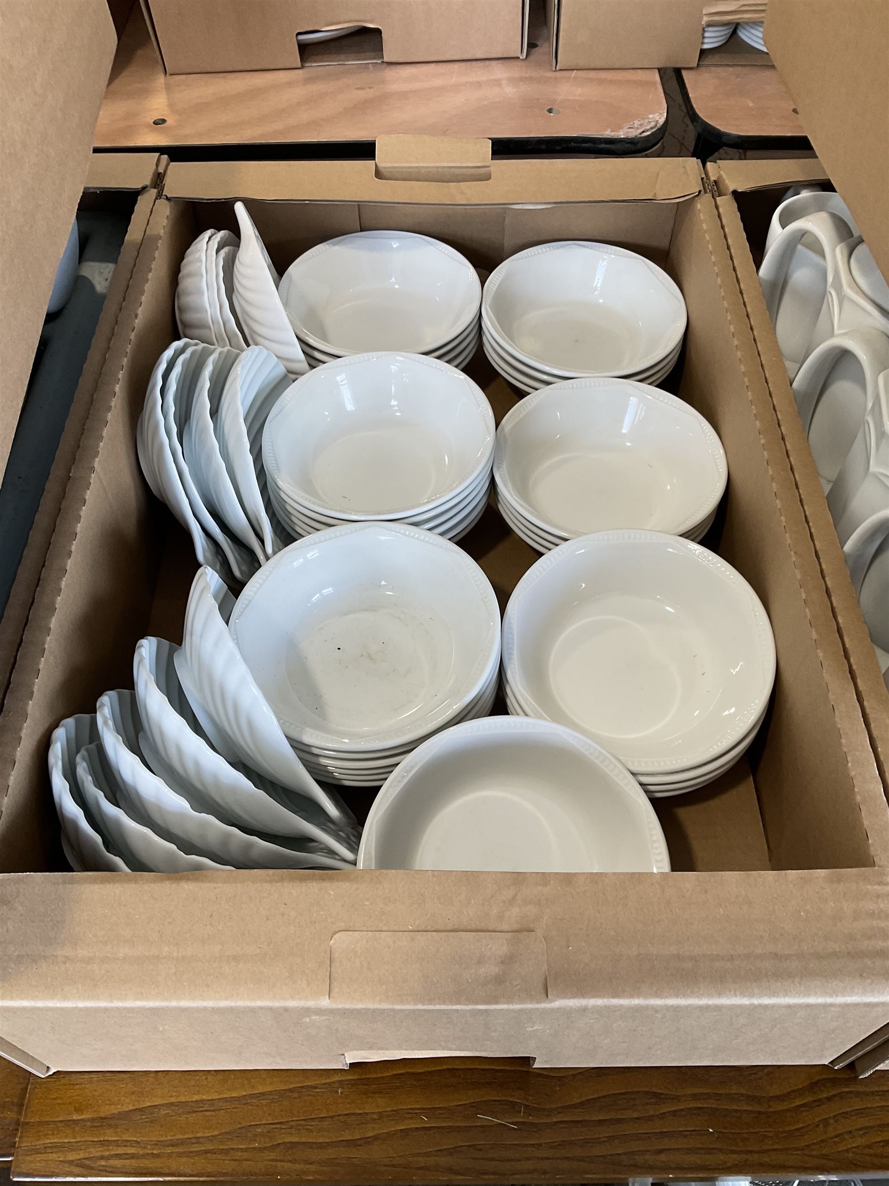 Quantity of bowls, shell bowls in three boxes- LOT SUBJECT TO VAT ON THE HAMMER PRICE - To be collected by appointment from The Ambassador Hotel, 36-38 Esplanade, Scarborough YO11 2AY. ALL GOODS MUST BE REMOVED BY WEDNESDAY 15TH JUNE.