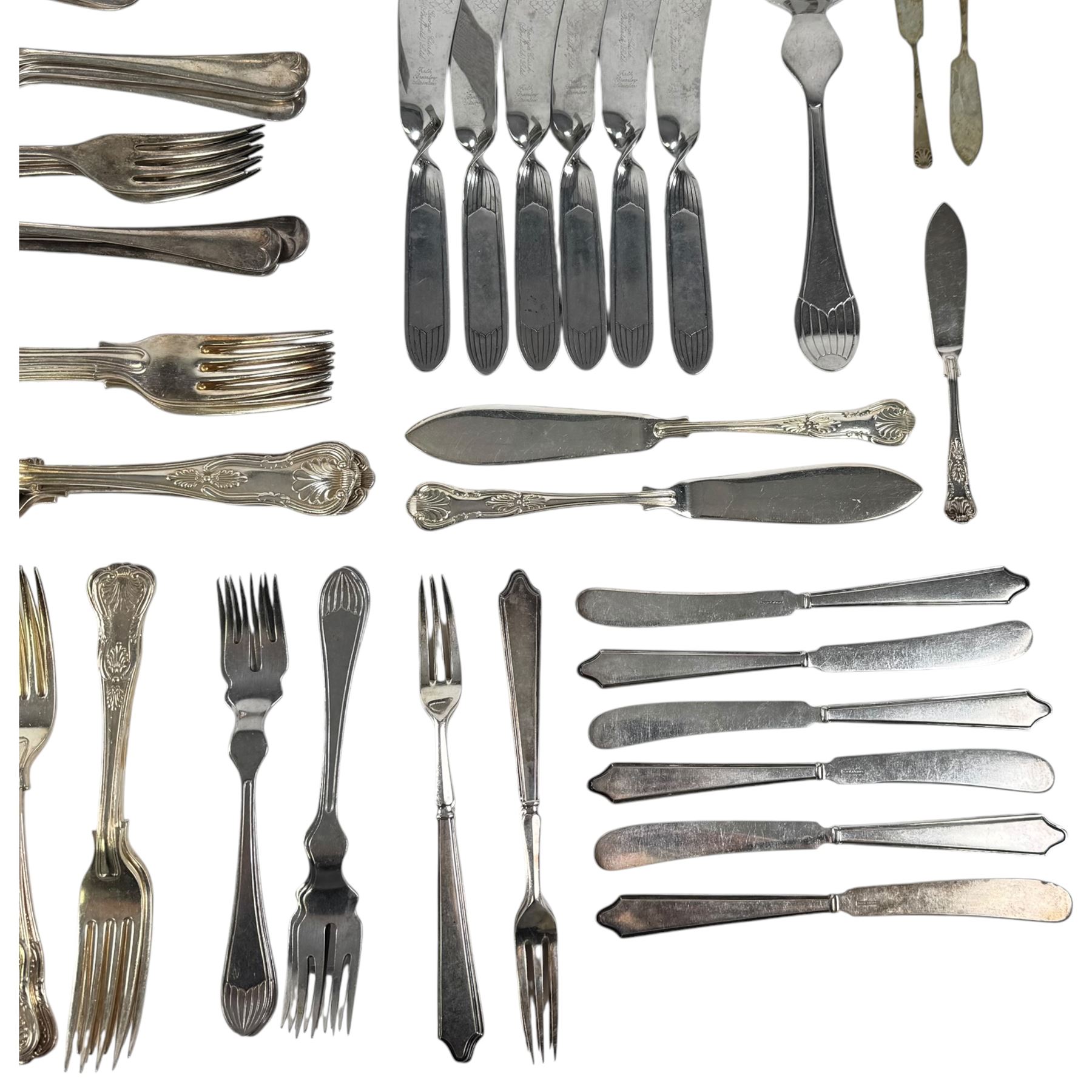 Silver plated cutlery, including Kings pattern cutlery, Voluto fish servers, ladle, etc