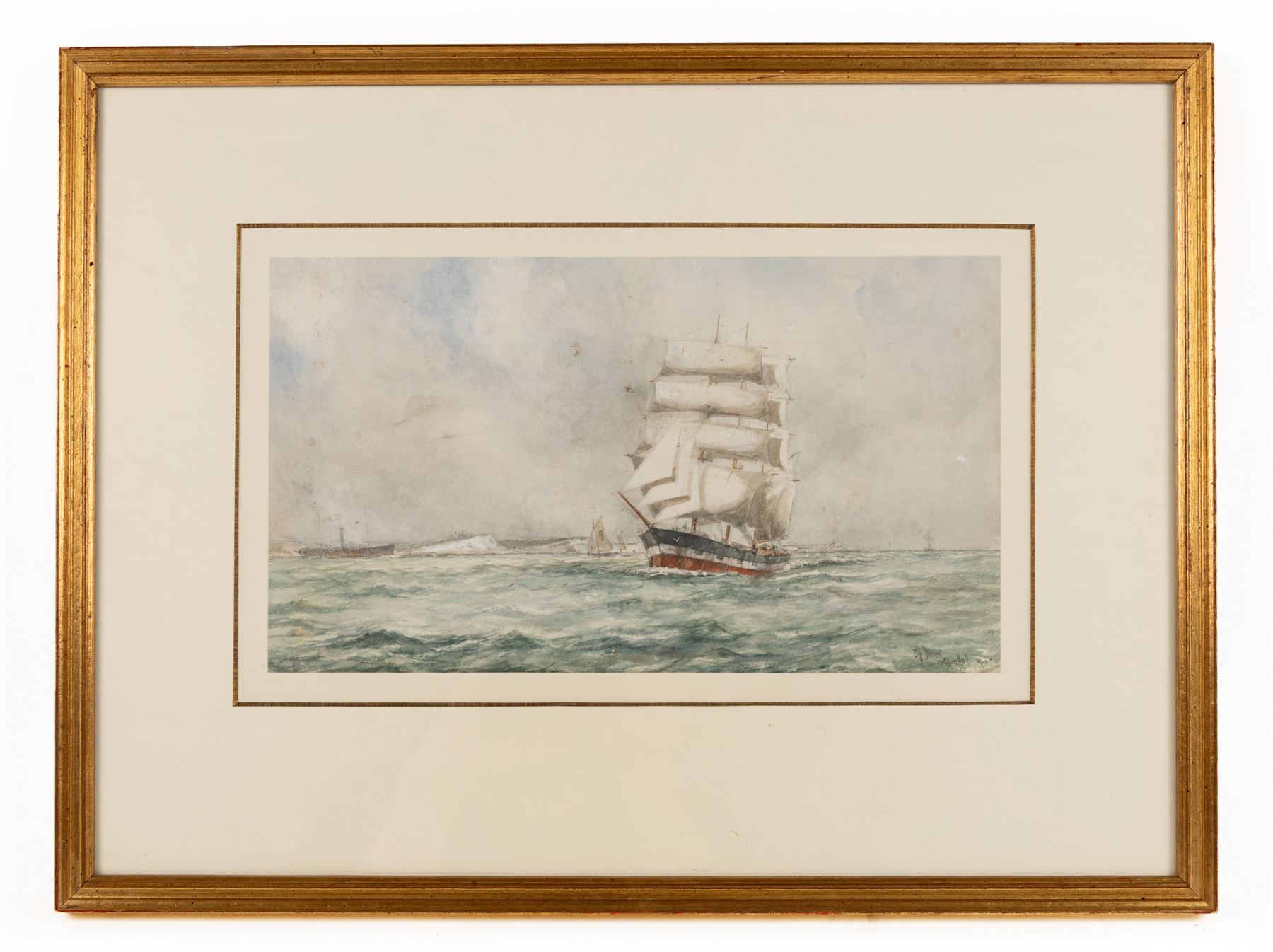 William Minshall Birchall (American 1884-1941): 'Off Dover', watercolour signed titled and dated 1912, 17cm x 30cm