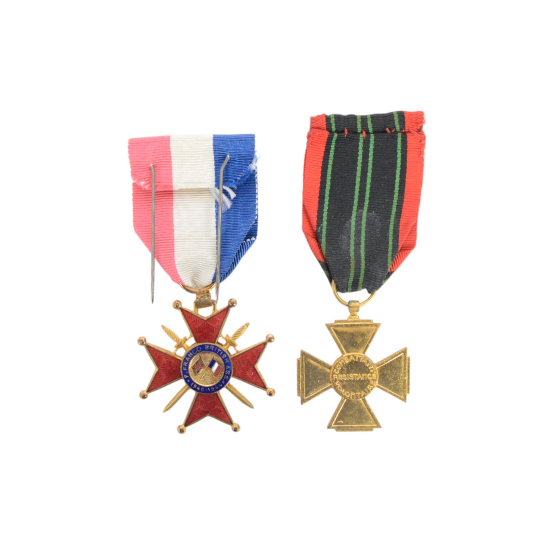 French Franco British Cross of Honour 'Chevalier', circa 1944, in case of issue, together with French Resistance Combatant Volunteer cross
