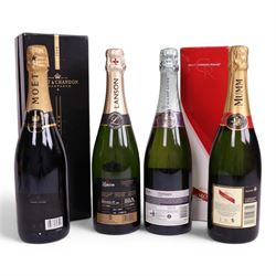 Moet & Chandon 2000 grand vintage champagne, G.H. Mumm brut cordon rouge champagne and two others, various contents and proof