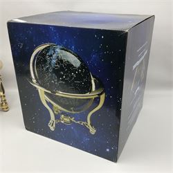 Night Sky Celestial Globe, on gilt metal stand, H36cm, with original box and certificate, together with a polished hardstone terrestrial globe, H34cm