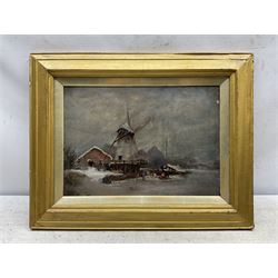 Dutch School (19th Century): Windmill and Frozen Lake, oil on canvas indistinctly signed 'S E Marriag*' and dated 1834, 24cm x 34cm 