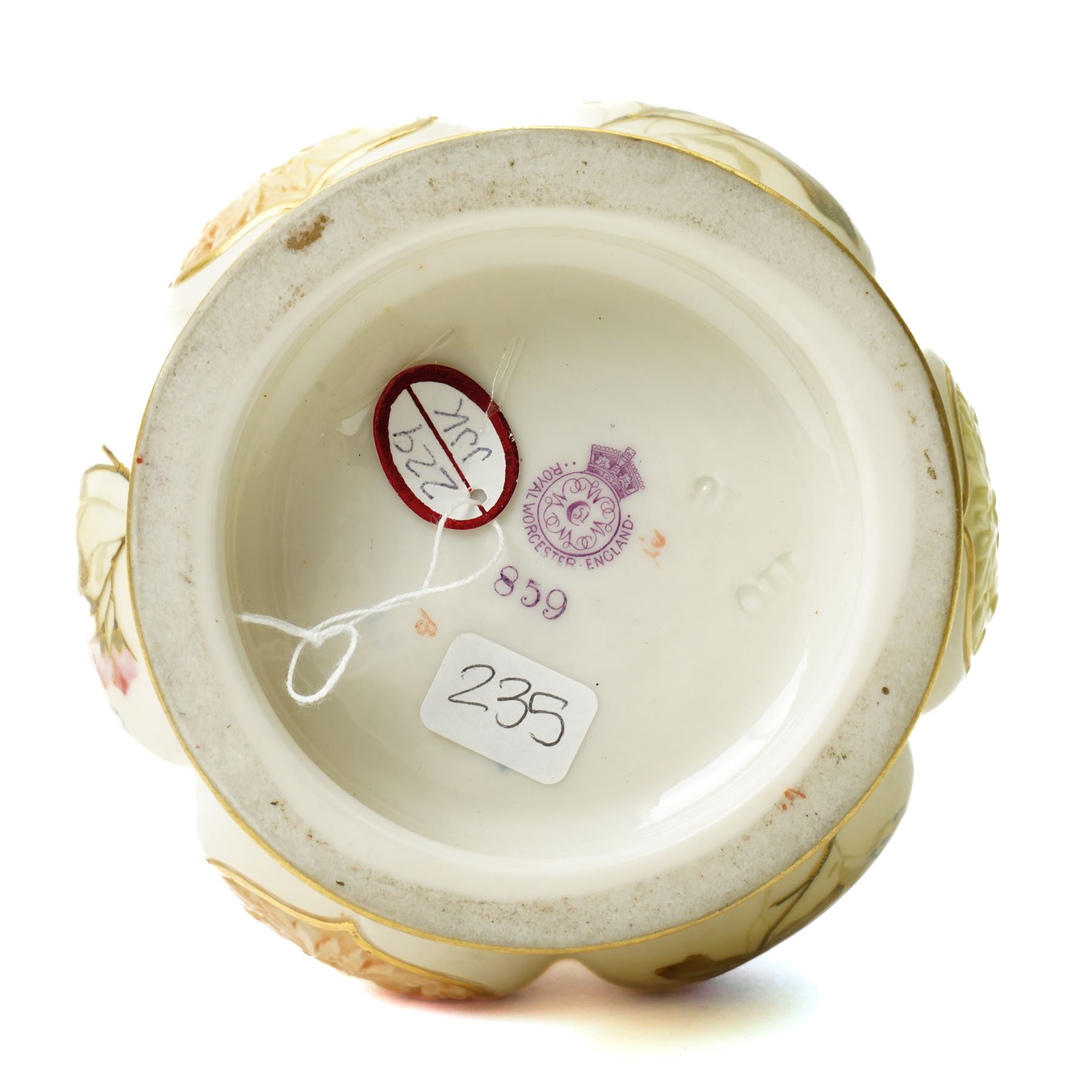 Late Victorian Royal Worcester bottle vase decorated with panels of flowers on a blush ivory ground, shape 859, date code 1894 H28cm
