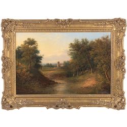 Edwin Buttery (British 1839-1908): Distant Church Landscape, oil on canvas signed and dated 1878, 34cm x 52cm
