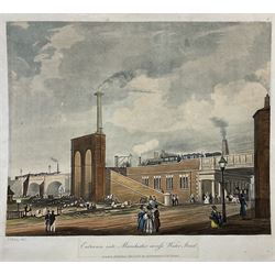 Henry Pyall and S G Hughes after Thomas Talbot Bury (British 1811-1877): Views on the Liverpool and Manchester Railway, twelve aquatints (two doubled up) with hand colouring pub. Ackermann c.1831-1833, 20cm x 25cm (12) (unframed)
Notes: Plates consist of: '[1] The Tunnel' (x2) (both 1831 and 1833 editions), '[2] Entrance of the Railway at Edge Hill Liverpool', '[3] Excavation of Olive Mount four miles from Liverpool', '[6] Entrance into Manchester across Water Street', '[8] Railway Office Liverpool', '[9] Warehouses at the end of the Tunnel towards Wapping' (x2) (both 1831 and 1833 editions), '[10] Moorish Arch looking from the Tunnel' '[11] Near Liverpool looking towards Manchester', '[12] Rainhill Bridge', '[13] Taking in Water at Parkside'.