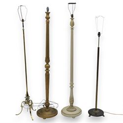 Mid-20th century cream painted standard lamp, gold painted lamp and two brass lamps (4)