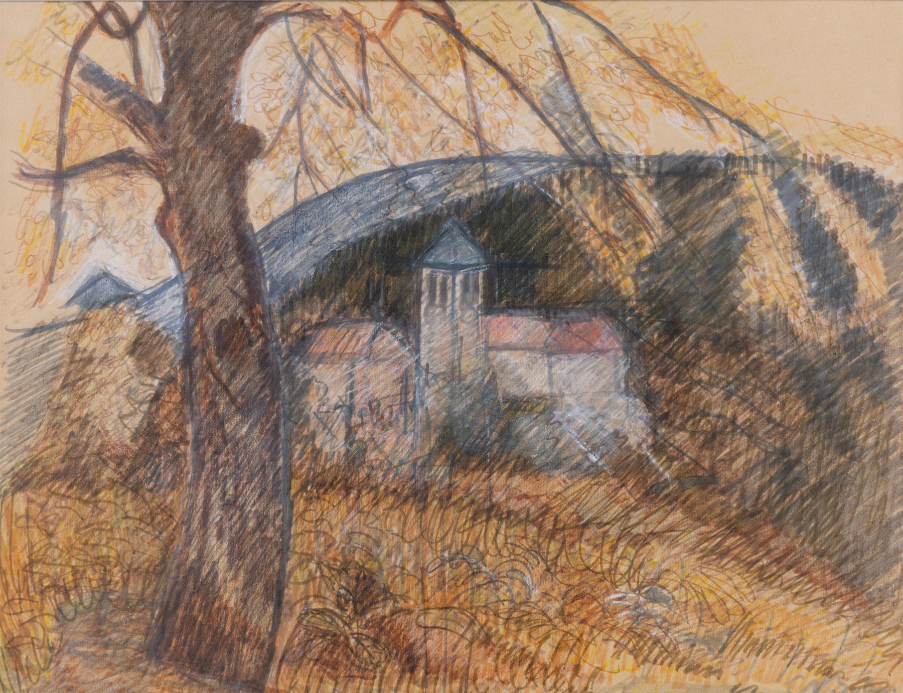 Colette Beleys (French 1911-1998): 'Village de Jougne - Doubs', gouache unsigned, inscribed verso 28cm x 36cm 