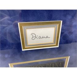 Framed Princess Diana signature by MASQ Memorabilia, with certificate of authenticity, L60cm