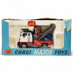 Corgi - Major Toys Simon Snorkel Fire Engine no. 1127, 'Holmes Wrecker' Recovery Vehicle with Ford Tilt Cab no. 1142, 'E' Type Jaguar Competition Model no. 312, all boxed; together with a quantity of other loose die-cast vehicles 