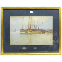  Ernest Dade (Staithes Group 1868-1935): Berwick and Scarborough Boats by the Quayside, watercolour signed and dated '87, 33cm x 51cm (MAO100320)  
