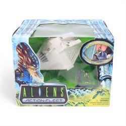 Three Galoob Aliens Action Fleet micromachines, comprising Drop Ship, Narcissus and Armoured Personnel Carrier, all boxed