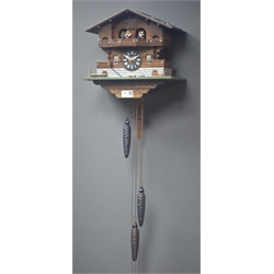  Swiss chalet style cuckoo clock, triple weight driven musical movement, W31cm  