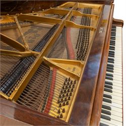 Steinway & Son, New York & Hamburg- Model B, overstrung Drawing Room Grand Piano in a rosewood case, Serial No 87297 (1896/7), with 85 ivory covered and ebony keys A0-A7(7 octaves) with an adjustable fretted music desk, brass fittings and pedals, Steinway “Fireplug” straight columnar and fluted legs with roller castors and conforming lyre, duplex stringing with agraffs, bass strings copper wound with a steel core, steel tuning pins, original Steinway action, hammers, keys, felts, and dampers, with una-corda, sostenuto and sustain pedals, Overstrung iron frame detailing numerous Steinway patents, awards, and features. Tuned to Concert pitch (A=440). 
With an adjustable single stool. 

This item has been registered for sale under Section 10 of the APHA Ivory Act HLB1KY67