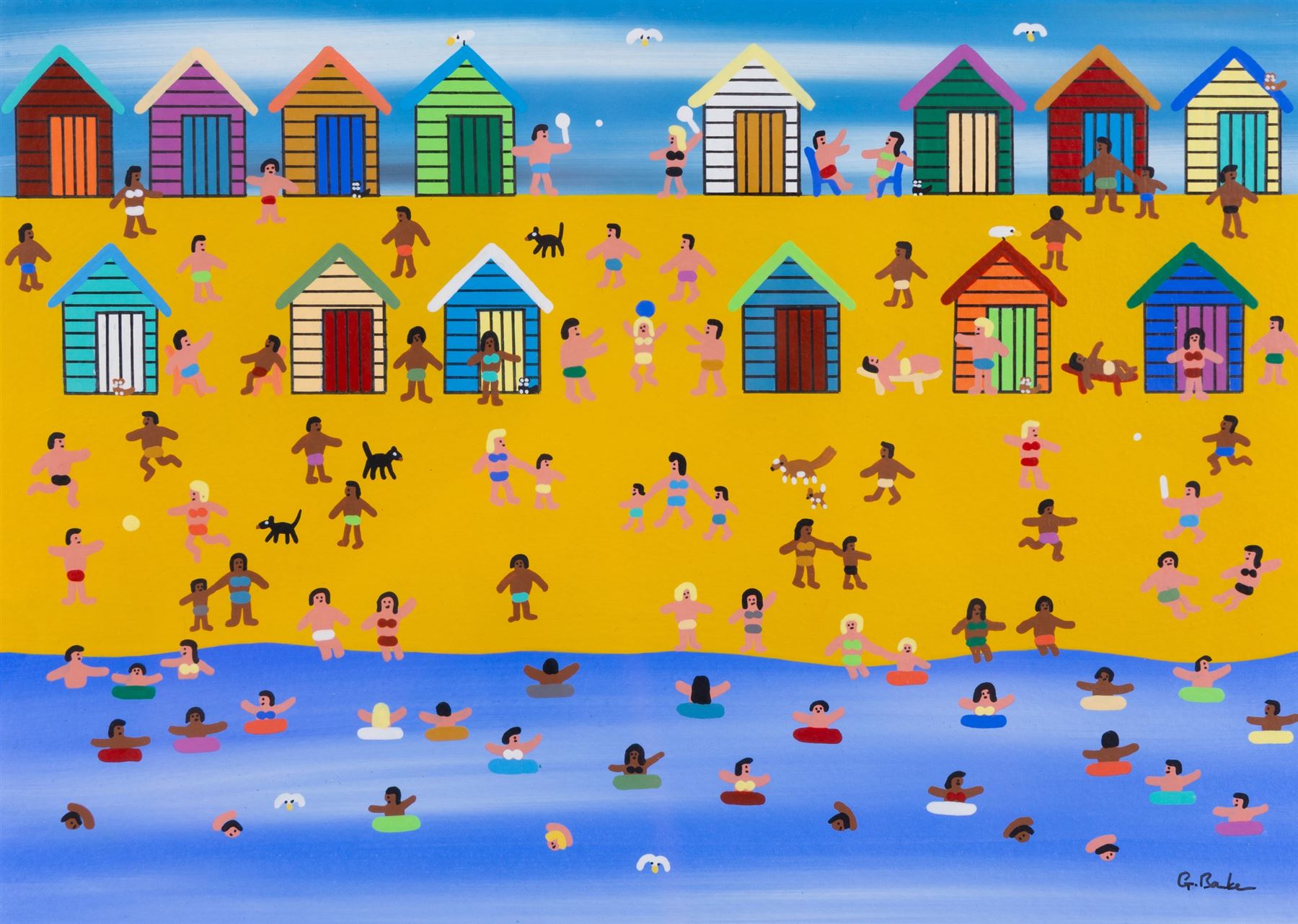 Gordon Barker (British 1960-): 'On the Beach on a Hot Summers Day', acrylic on paper signed, titled verso 24cm x 34cm