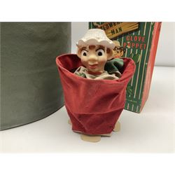 1950s/60s Palitoy 'Bill & Ben The Flower Pot Men' glove puppet; boxed; and 'The Flower Pot Men' vinyl drum shaped foot-stool/pouffe depicting Bill & Ben with sweeping brushes (2)