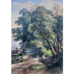 Thomas Robert Colman Dibdin (British 1810-1893): Figures Crossing a Bridge on a Wooded Country Lane, watercolour signed and dated 1868, 75cm x 53cm