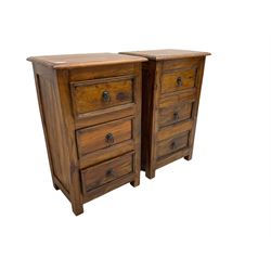 Pair hardwood bedside cabinets, rectangular top over three drawers