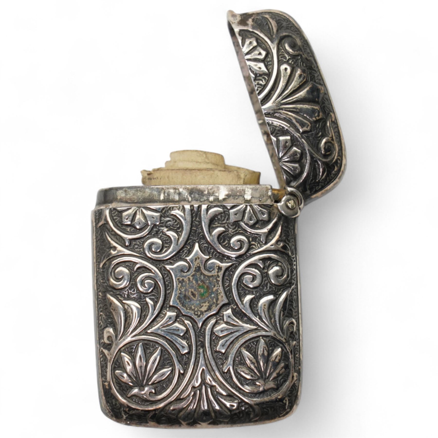 Baby's silver and mother of pearl rattle Birmingham 1906 and a silver vesta case
