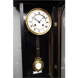  Late 19th century ebonised Vienna wall clock with 'Gustav Becker' movement, H86cm  