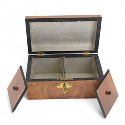 19th century burr walnut tea caddy, with brass and ivory mounts to domed cover, opening to reveal two lidded compartments, with key, H10cm
This item has been registered for sale under Section 10 of the APHA Ivory Act