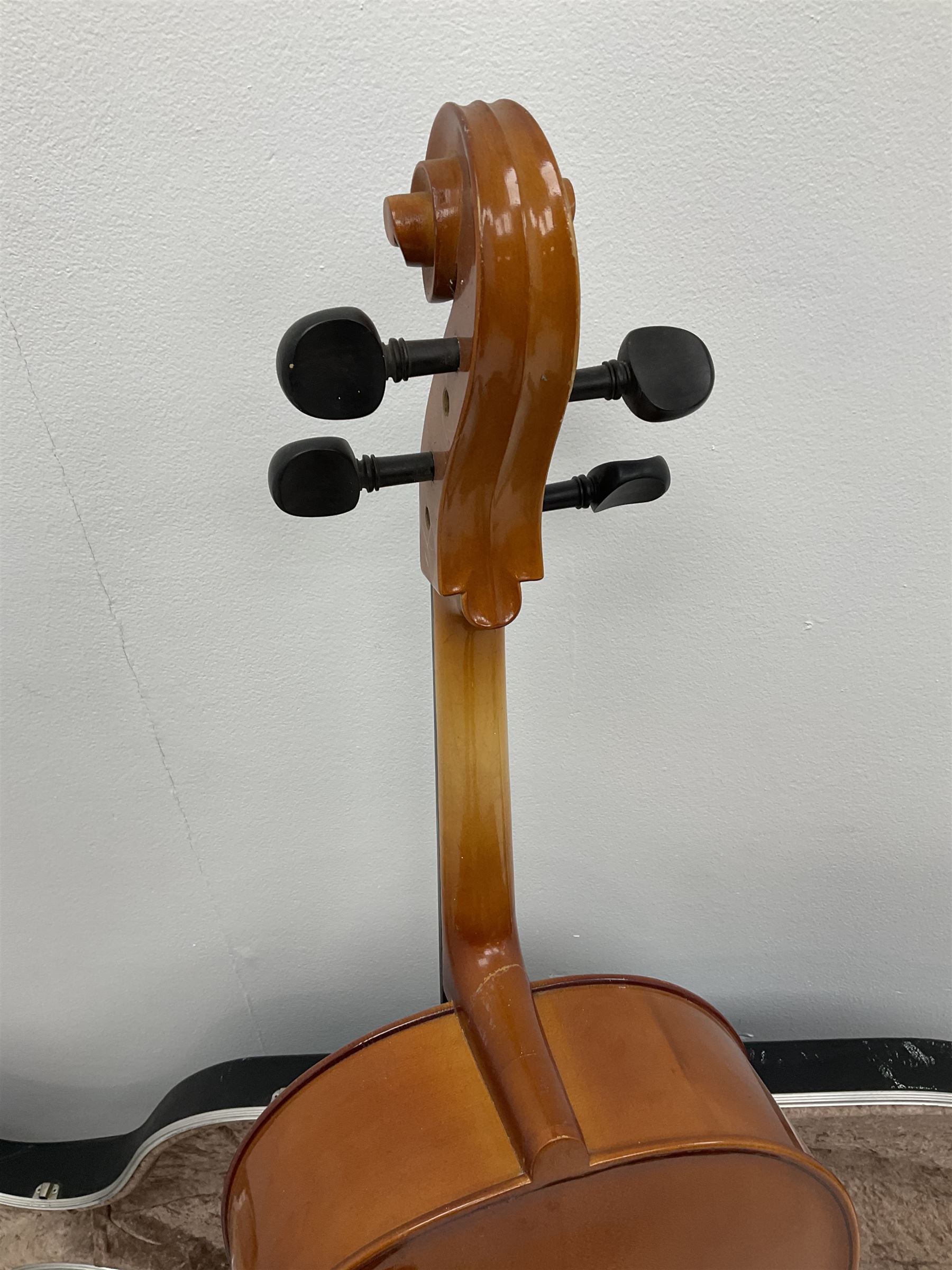 Cello by Andreas Zellar of Romania for Stentor Music Co. Ltd. with 75.5cm two-piece maple back and ribs and spruce top, bears label, L122cm overall, in hard carrying case with bow