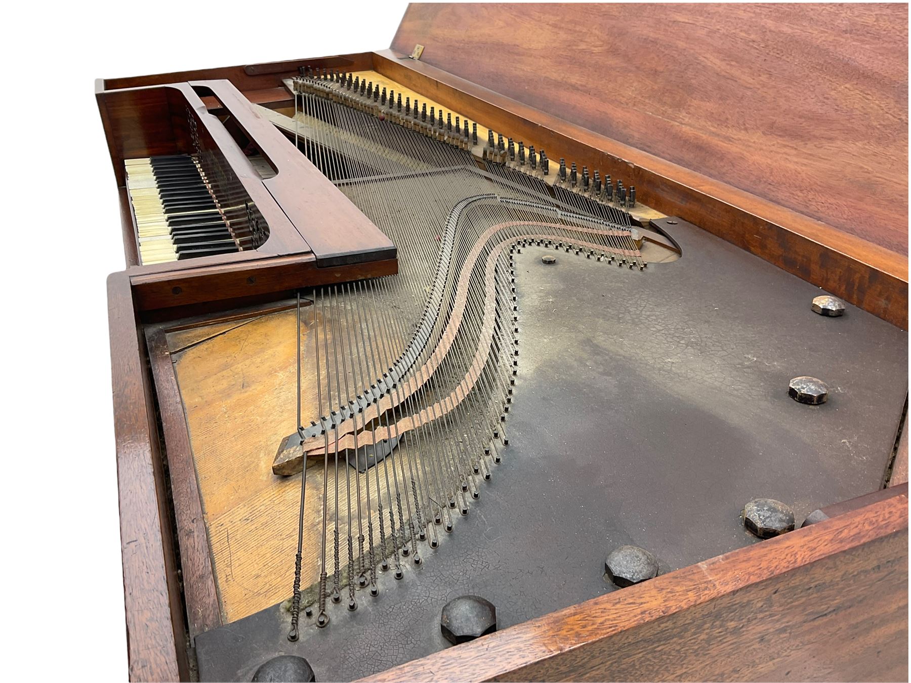 Collard & Collard - early 19th century mahogany square piano, hinged and retractable keyboard cover and lid, turned legs on brass castors