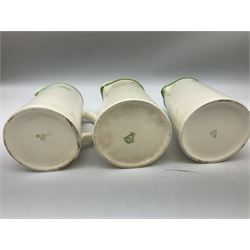 Wilson Line of Hull - five graduated ceramic jugs by Weatherby, Adams and Crown Ducal, largest H22cm, sets of six port and liqueur glasses, four silver plated menu holders and glass ashtray (22)  