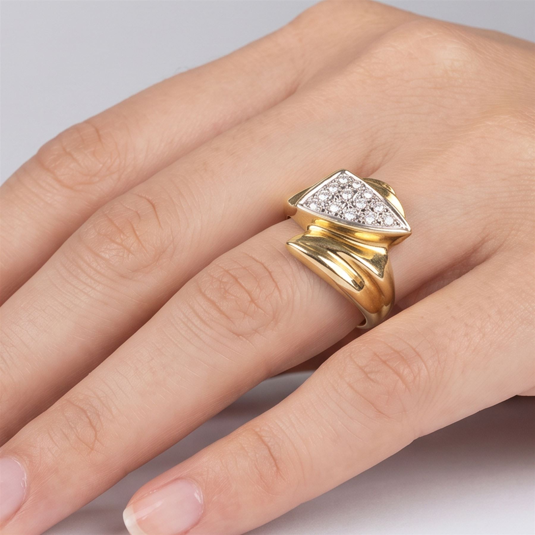 14ct yellow and white gold cubic zirconia abstract design ring