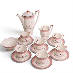 Royal Doulton Art Deco coffee service for six in Vane pattern, comprising coffee pot, milk...