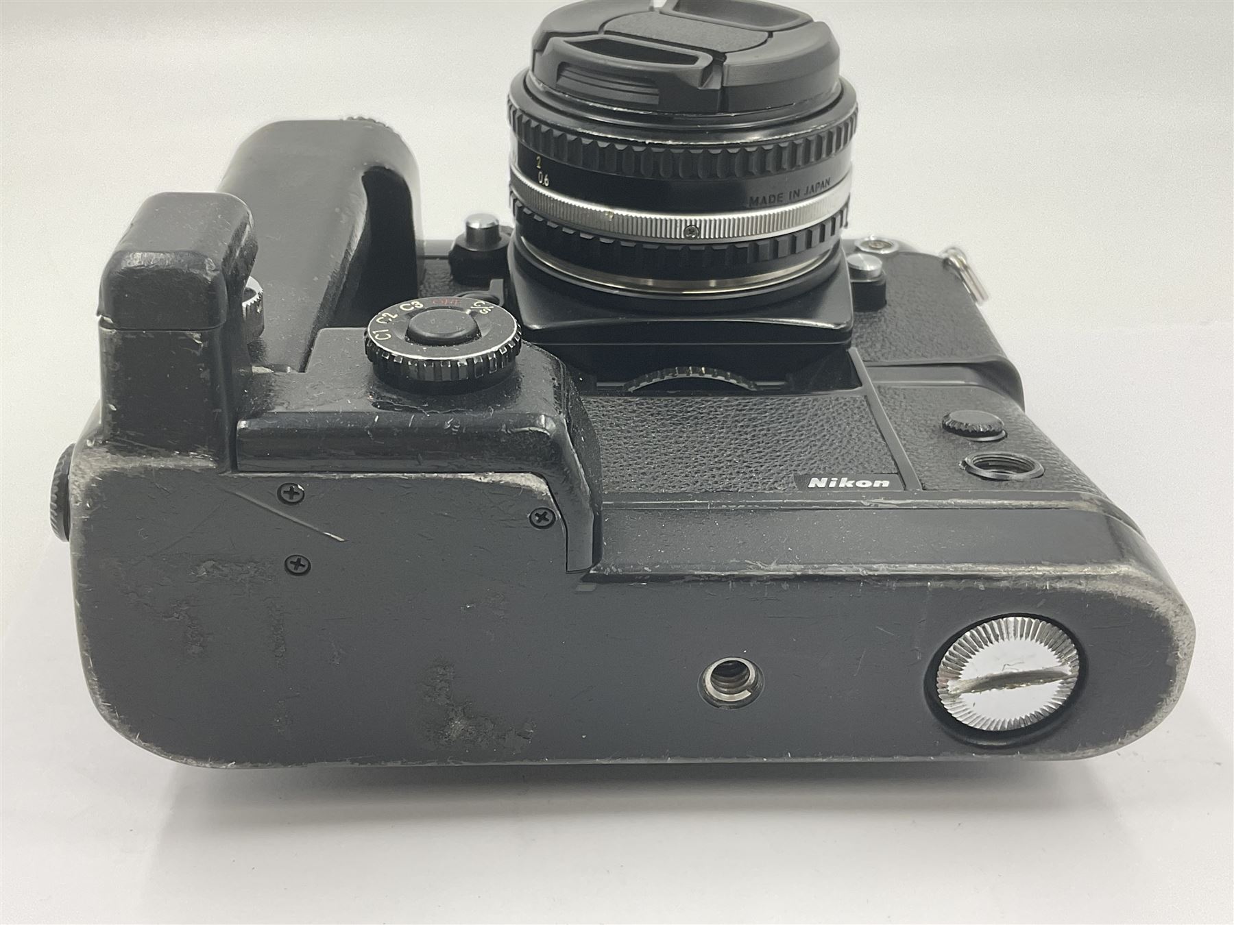 Nikon F3P camera body, serial no. P9005407, with 'Nikon Series E 50mm 1:1.8' lens, serial no. 3091948, Nikon Motor Dive, serial no.342660 and Nikon MK1 Firing Rate Converter 