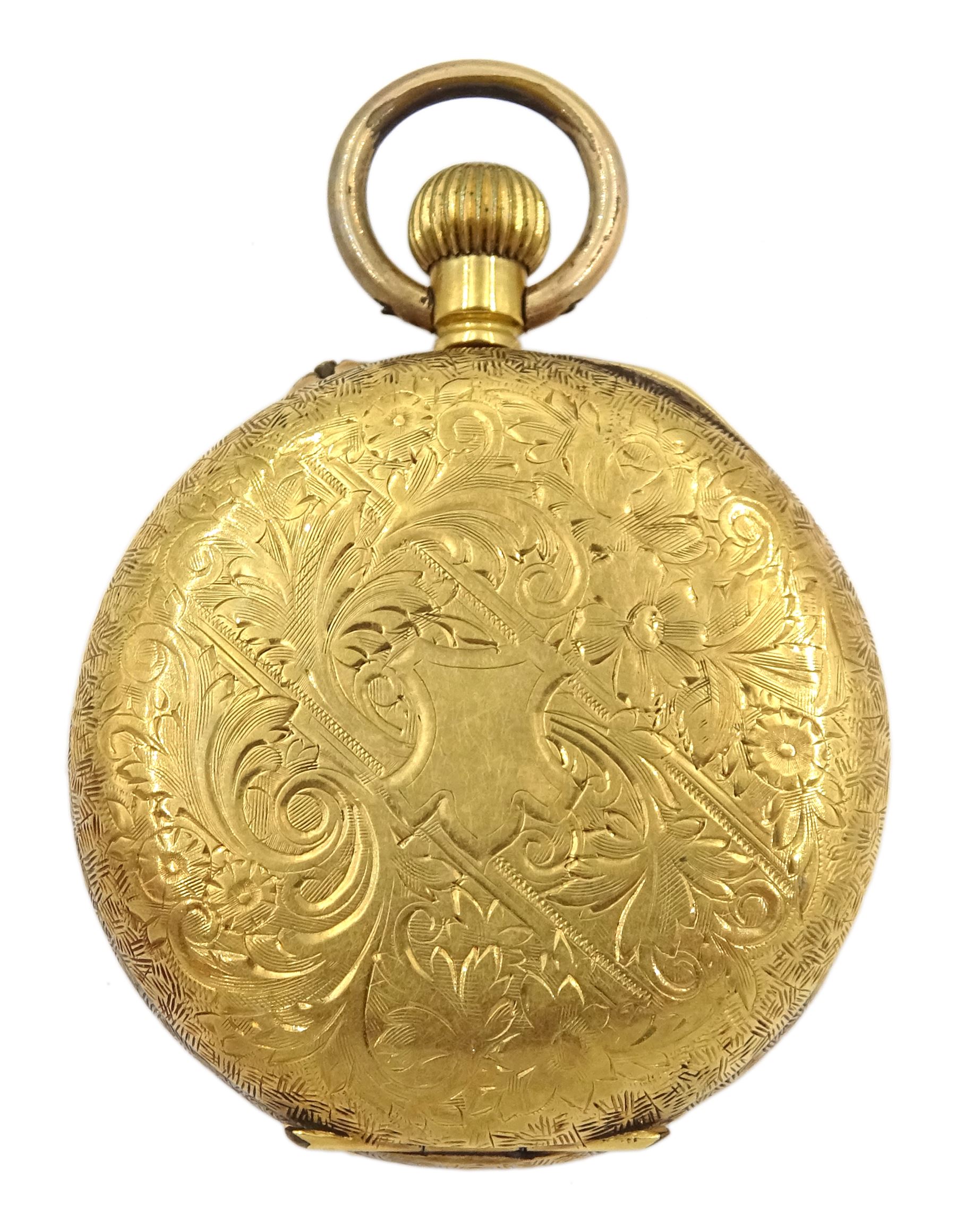 Early 20th Century Swiss 18ct Gold Ladies Cylinder Fob Watch Enamel 