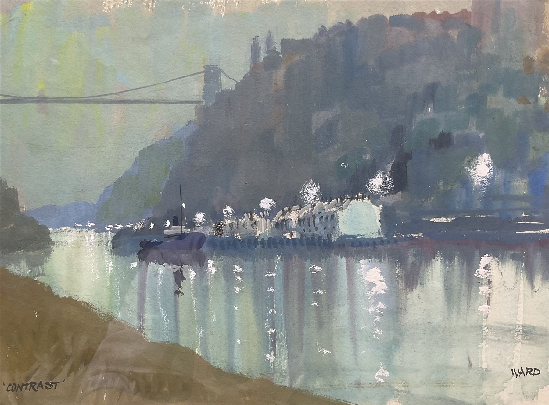 Louis Arthur Ward RWA (Bristol Savages 1913-2005): 'Contrast' - Clifton Suspension Bridge, gouache signed and titled 25cm x 34cm 
Provenance: from the estate of Ronald Frederick Broome OBE QPM (1932-2021)
