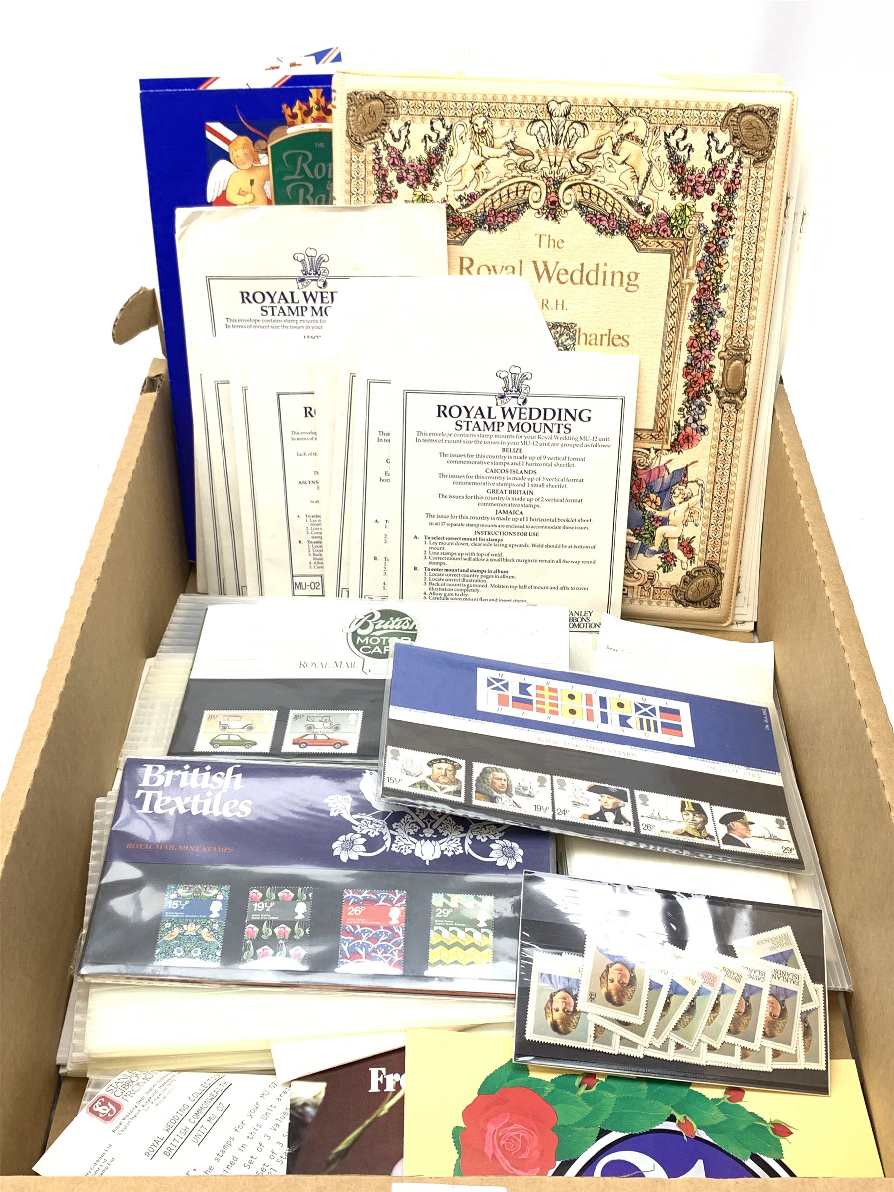 Commemorative stamps including Stanley Gibbons folder containing various stamps relating to ‘The Royal Wedding H.R.H Prince Charles & Lady Diana Spencer’, other similar stamps loose and in booklets and a small number of presentation packs.