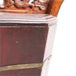 19th century Chinese red lacquer wedding basket, with a carved handle in the form of dragons, H25cm