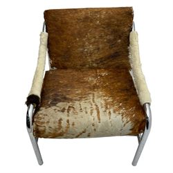 Tim Bates for Pieff - 1970s 'Beta' armchair, chrome frame with leather seat pad, the loose cushions and arms upholstered in tricolour cow hide