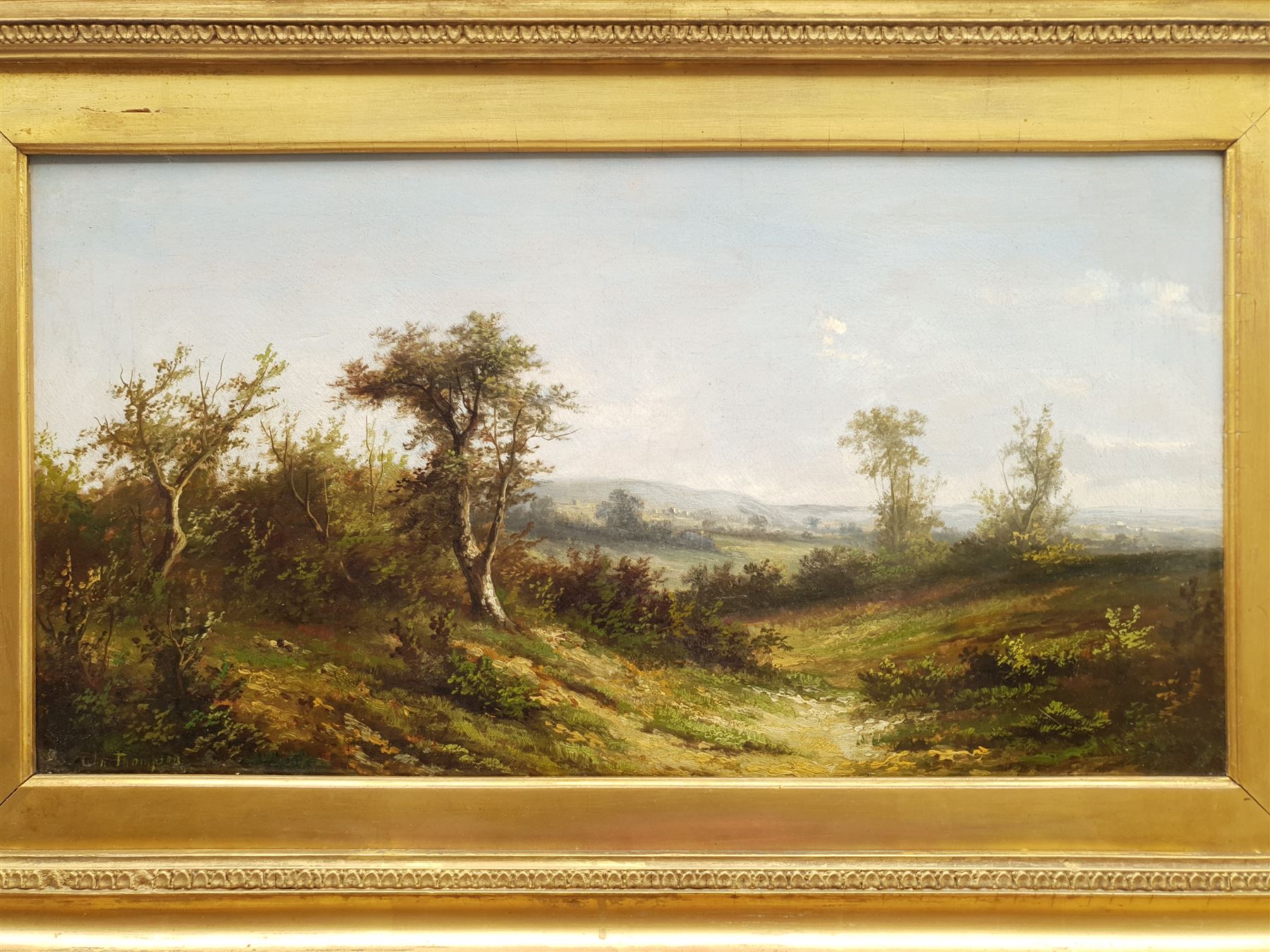 John Thompson (British exh.1892-1933): River and Valley Landscape, pair oils on canvas signed 23cm x 44cm (2)