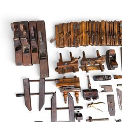 Collection of planes and woodworking tools including wood planes, chisels, hammers etc along with three books (Antique Woodworking Tools, Timber Preservation and Woodworkers Pocket Book)