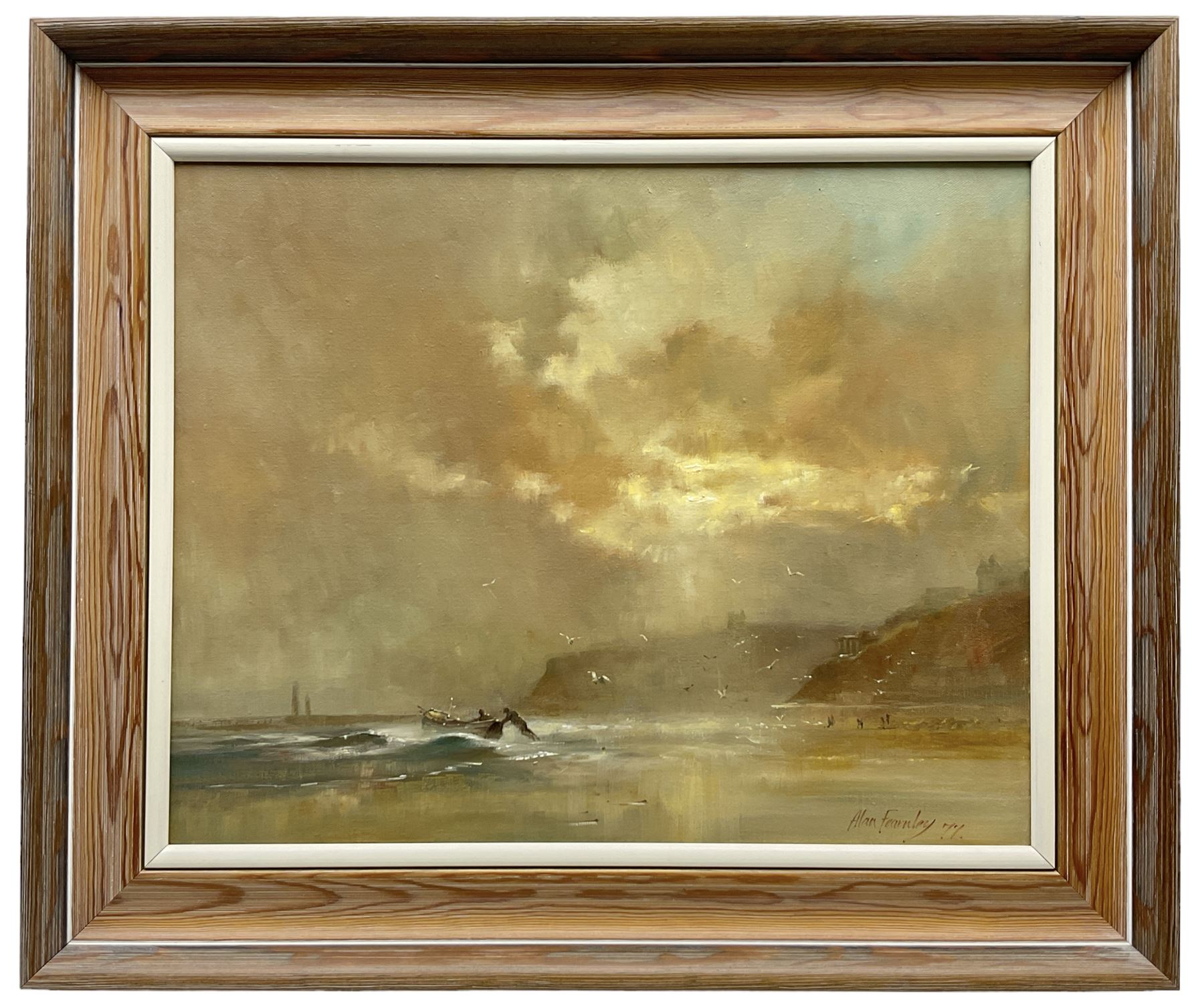 Alan Fearnley (British 1942-): Fisherman at Upgang looking towards Whitby, oil on canvas signed and dated '77, 40cm x 50cm