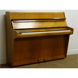 Mid 20th century 'Challen' upright walnut encased cast iron overstrung piano, W135cm  