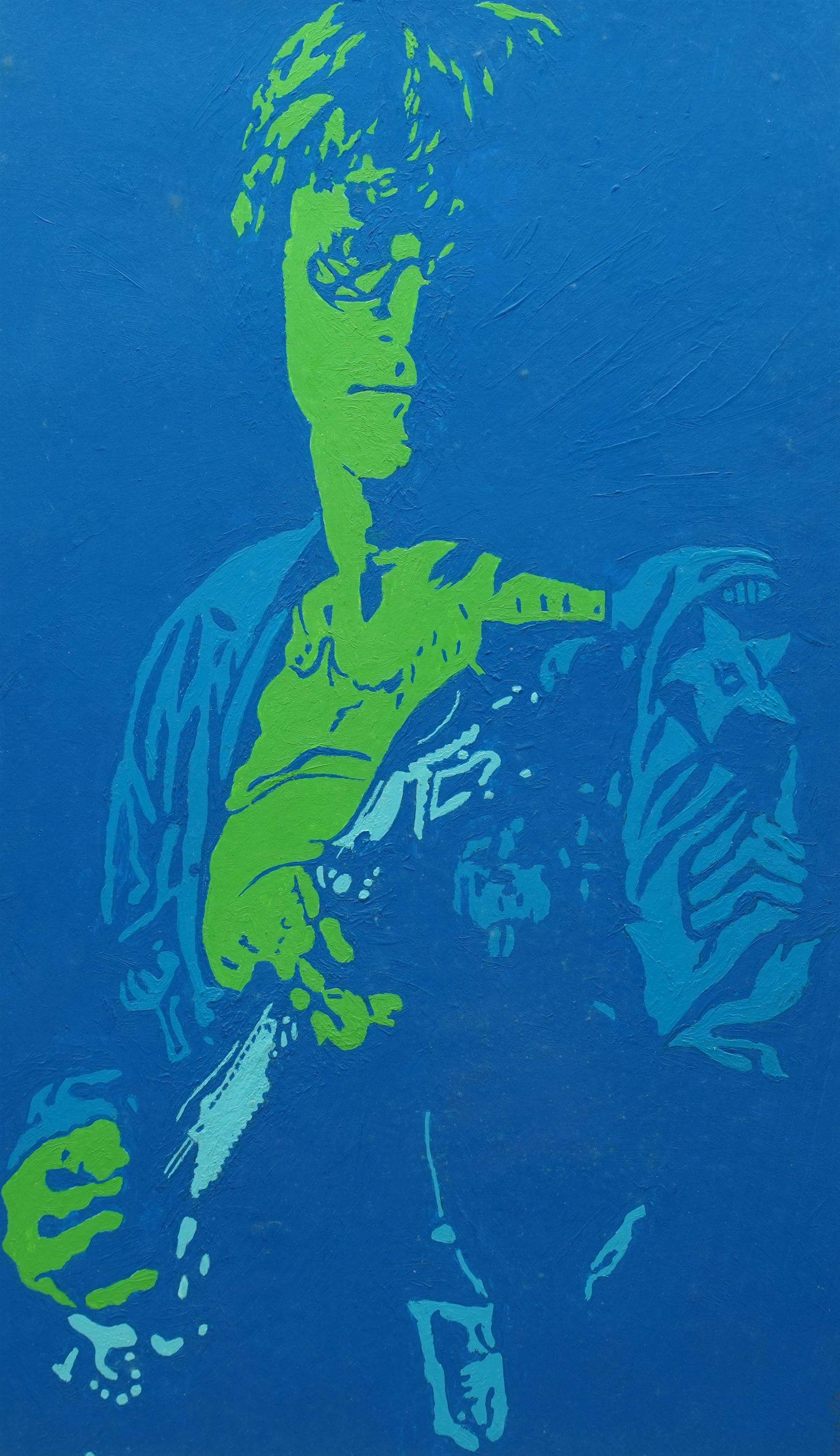 Pete (Peter) Marsh (British 1945-): John Lennon Playing Guitar, acrylic on board signed and dated '89, 44cm x 29.5cm 