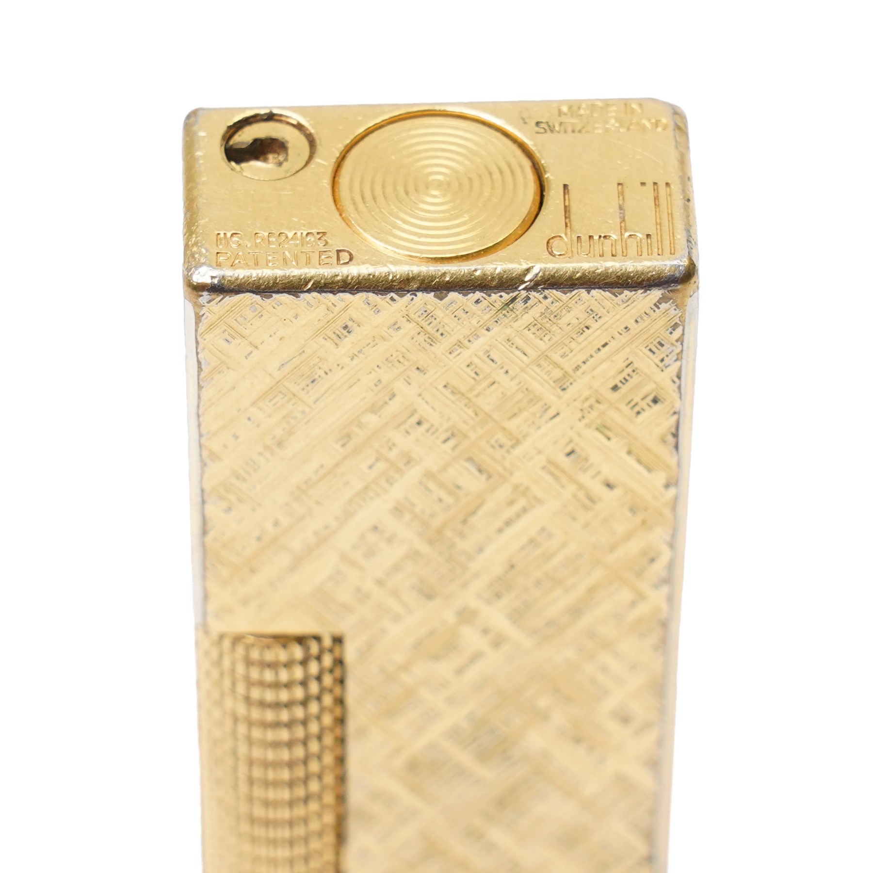 Dunhill gold-plated lighter, with textured case, boxed