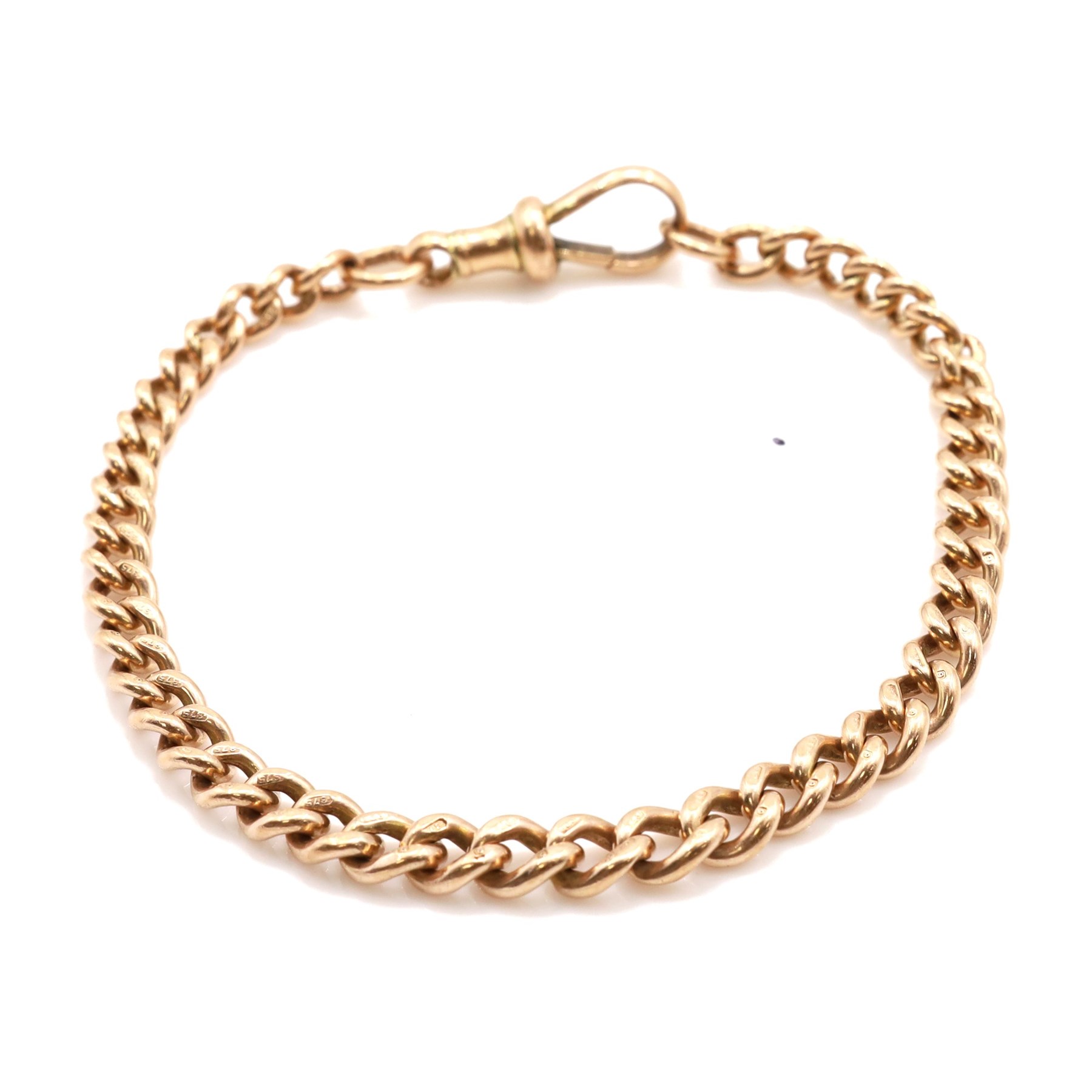 Early 20th century 9ct gold graduating curb link bracelet, with lobster clasp, links stamped 9 375