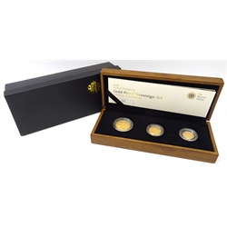  Royal Mint 2008 'Gold Proof Sovereign Set' comprising, double, full and half sovereigns, housed in a wooden presentation box with certificate  