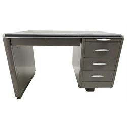 Sankey Sheldon - mid-20th century industrial metal desk, rectangular top over single pedestal fitted with three drawers and slide